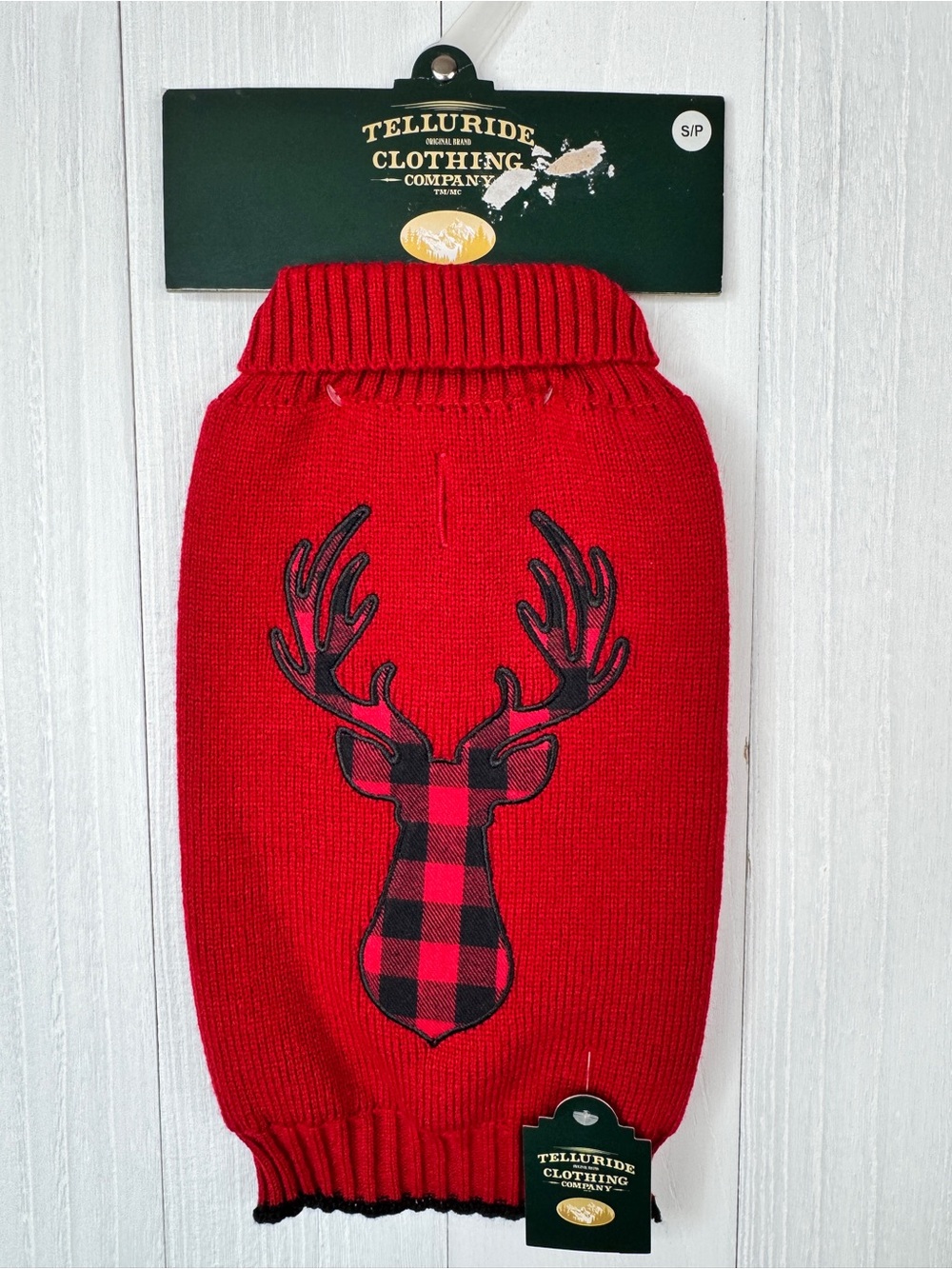 Telluride Clothing Co. Red Buffalo Plaid Reindeer Dog Sweater